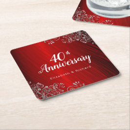 Elegant Ruby Red 40th Jubileum Party Vierkante Kartonnen Onderzetter