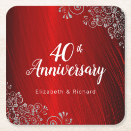Elegant Ruby Red 40th Jubileum Party Vierkante Kartonnen Onderzetter