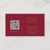 Elegant Ruby Red Floral QR Code Visitekaartje (Achterkant)