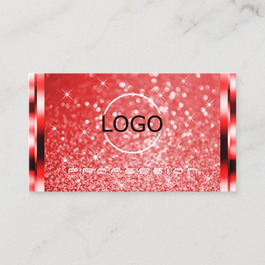 Elegant Ruby Red Glitter Lichtgevende Sterren en L Visitekaartje (Voorkant)