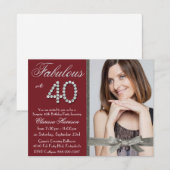 Elegant Ruby Red Glitter Rhinestone Fab 40 Foto Kaart (Voorkant / Achterkant)