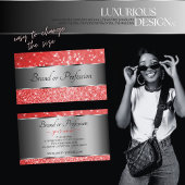 Elegant Ruby Red Glitter Silver Luminous Stars Visitekaartje