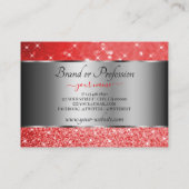Elegant Ruby Red Glitter Silver Luminous Stars Visitekaartje (Achterkant)