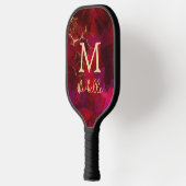 Elegant Ruby Red Gold Monogram Initiaal Naam Pickleball Paddle (Links)