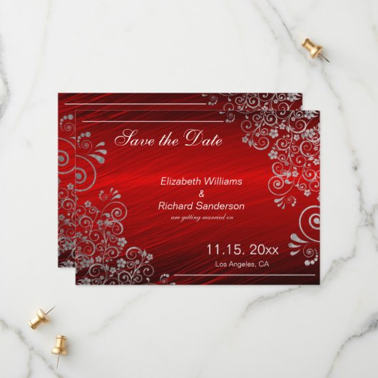 Elegant Ruby Red Gray Save the Date Wedding (Voorkant / Achterkant in situ)