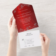 Elegant Ruby Red Gray Swirl Wedding