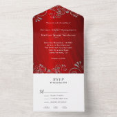 Elegant Ruby Red Gray Swirl Wedding All In One Uitnodiging (Binnen)