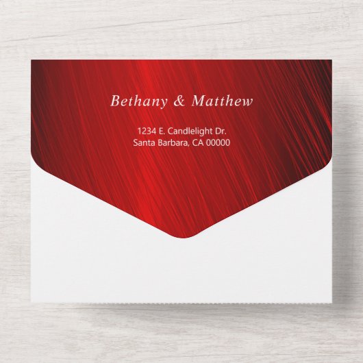 Elegant Ruby Red Gray Swirl Wedding All In One Uitnodiging (Achterkant)