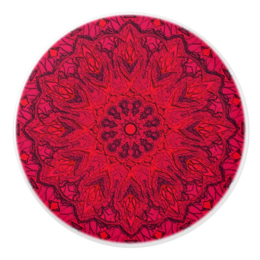 Elegant Ruby Red Intricate Faux Glass Keramische Knop (Voorkant)