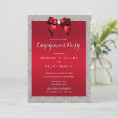 Elegant Ruby Red & Silver Glitter Verloving Kaart (Staand voorkant)