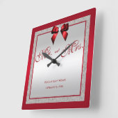 Elegant Ruby Red & Silver Glitter Weddag Vierkante Klok (Hoek)