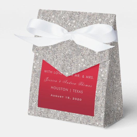 Elegant Ruby Red, Silver Glitter Wedding Bedankdoosjes (Voorkant Zijde)