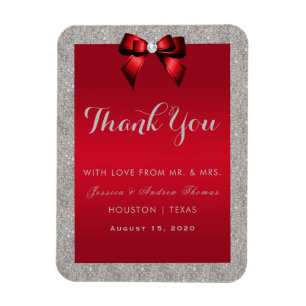 Elegant Ruby Red, Silver Glitter Wedding Magneet