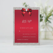 Elegant Ruby Red, Silver Glitter Wedding RSVP Kaartje (Staand voorkant)
