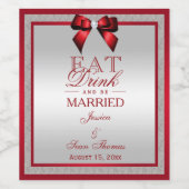 Elegant Ruby Red & Silver Glitter Wedding Wijn Etiket (Enkel label)