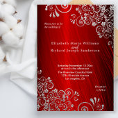 Elegant Ruby Red Silver Gray Swirls Wedding Kaart
