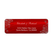 Elegant Ruby Red Silver Grey Swirls bruiloft Etiket (Voorkant)