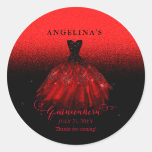 Elegant Ruby Red Spanish Gown Quinceañera Ronde Sticker
