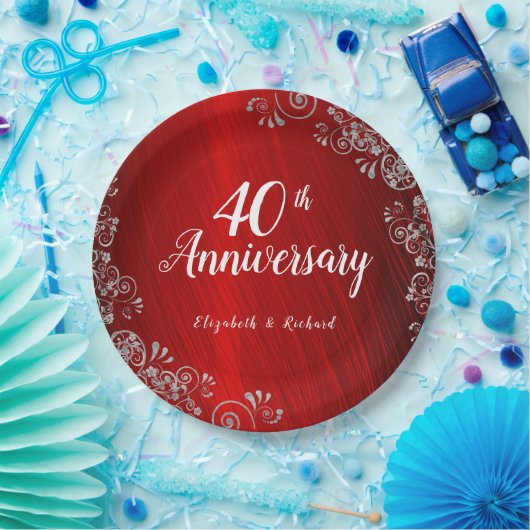 Elegant Ruby Red Swirl 40th Jubileum Papieren Bordje (Feest)