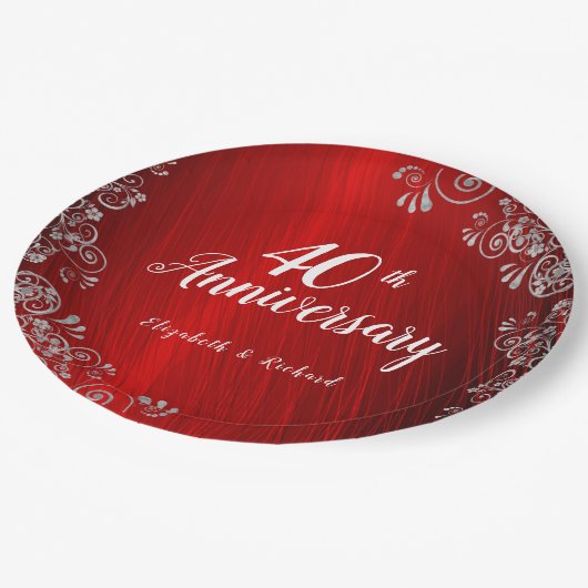 Elegant Ruby Red Swirl 40th Jubileum Papieren Bordje (Gekanteld)