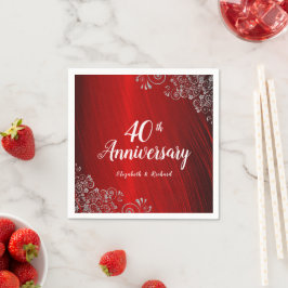 Elegant Ruby Red Swirl 40th Jubileum Party Servet