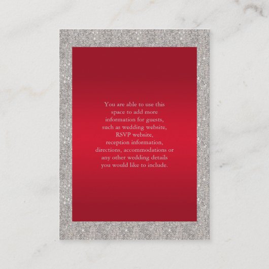 Elegant Ruby Rood, Zilveren Glitter Bruiloft Detai Informatiekaartje (Achterkant)