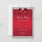 Elegant Ruby Rood, Zilveren Glitter Bruiloft Menu  (Voorkant)