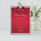Elegant Ruby Rood, Zilveren Glitter Bruiloft Menu  (Staand voorkant)