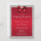 Elegant Ruby Rood, Zilveren Glitter Bruiloft Recep Kaart (Voorkant)