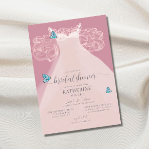 Elegant Ruffle Dress Blue Butterfly Vrijgezellenfe Kaart