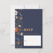 Elegant Rust Blue Dark Boho Floral Wedding RSVP Kaartje (Voorkant)