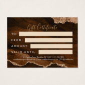 Elegant Rust Gold Agate Zakelijk Cadeaubon Visitekaartje (Achterkant)