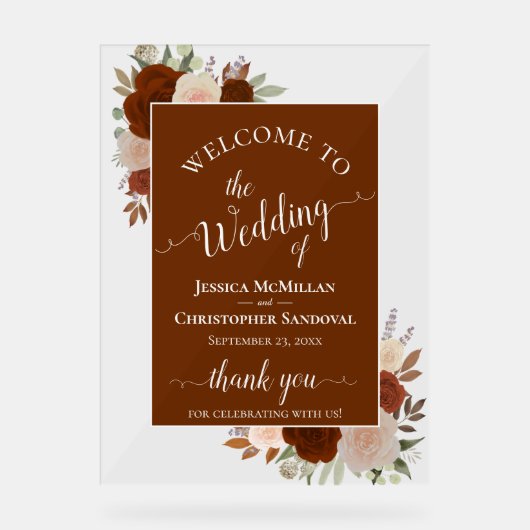 Elegant Rust Orange Boho Roses Wedding Welcome (Recto)