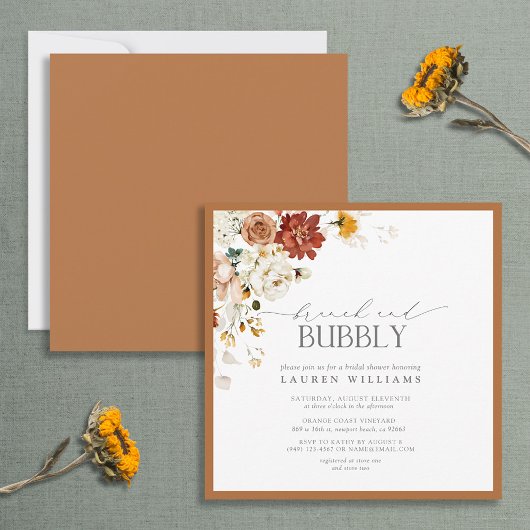 Elegant Rust Oranje Brunch & Bubble Shower Invitat Kaart