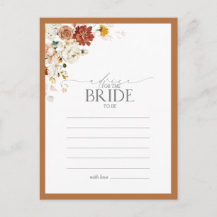 Elegant Rust Oranje Floral Advice aan de Bride Briefkaart