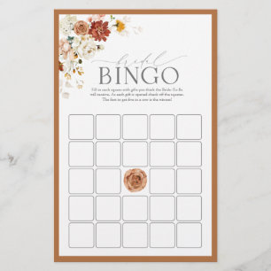 Elegant Rust Oranje Floral Bridal Bingo Game