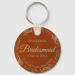Elegant Rust Oranje & Gold Bridesmaid Wedding Gift Sleutelhanger