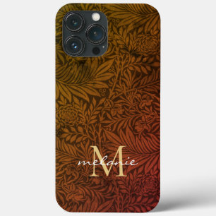 Elegant Rust Oranje Gold Floral Script Monogram iPhone 13 Pro Max Hoesje