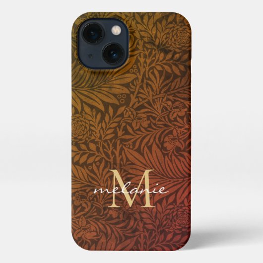 Elegant Rust Oranje Gold Floral Script Monogram iPhone Hoesje (Achterkant)