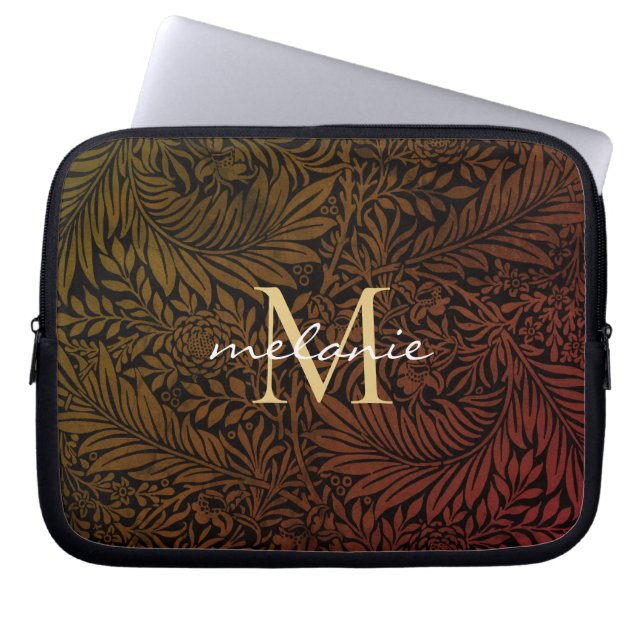 Elegant Rust Oranje Gold Floral Script Monogram Laptop Sleeve (Voorkant)