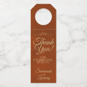 Elegant Rust Oranje & Gold Wedding Hartelijk dank Flessenhanger (Voorkant)