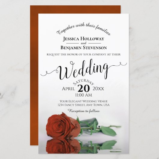 Elegant Rust Oranje Roos BUDGET Weddenschap Uitnod (Voorkant / Achterkant)