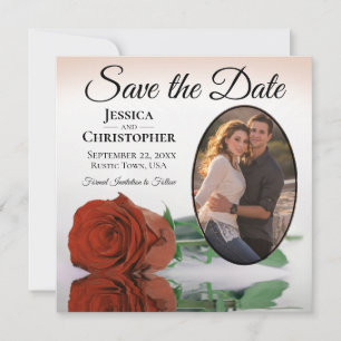 Elegant Rust Oranje Roos met Oval Photo Wedding Save The Date