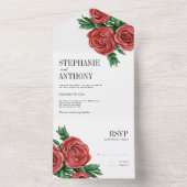 Elegant Rust Rood en Salie Bloemen Rozen Bruiloft All In One Uitnodiging (Binnen)