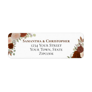 Elegant Rust Sinaasappel Floral Wedding Return Add Etiket