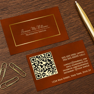 Elegant Rust Sinaasappel & Gold Professional QR-co Visitekaartje