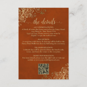 Elegant Rust Sinaasappel & Gold Wedding QR Code De Informatiekaartje