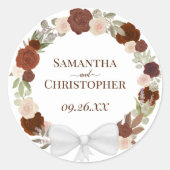 Elegant Rust Waterverf Rozen Wreath Fall Wedding Ronde Sticker (Voorkant)