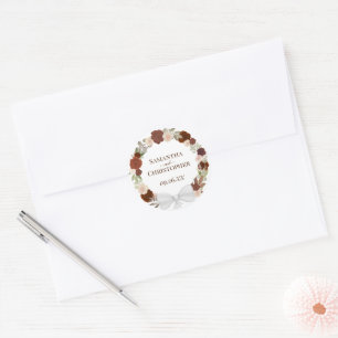Elegant Rust Waterverf Rozen Wreath Fall Wedding Ronde Sticker