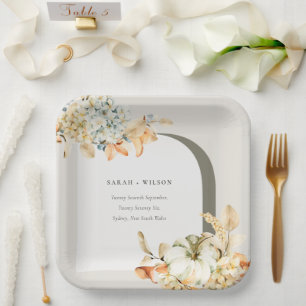 Elegant Rustic Autumn Pumpkin Arch Floral Wedding Papieren Bordje